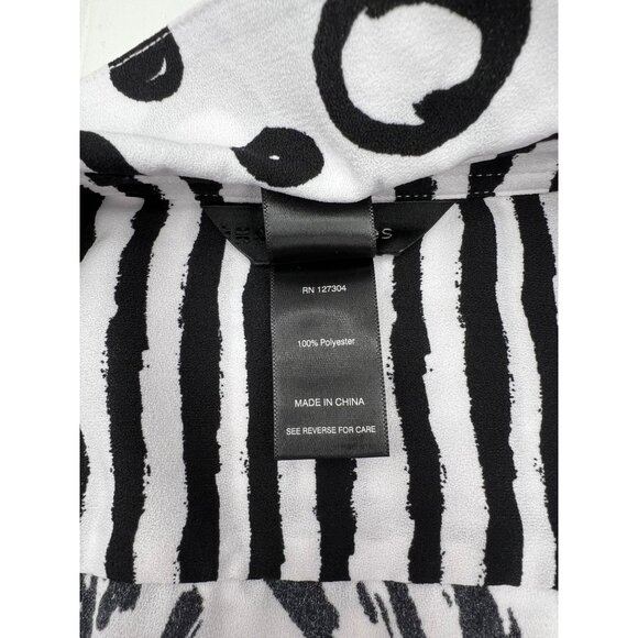 Ali Miles Black & White Polka Dot & Stripe Button-Up Blouse PL Polyester Womens - Picture 4 of 8